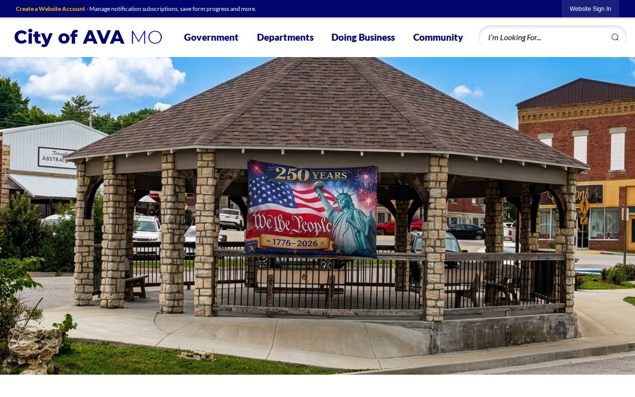Official City of Ava website homepage and municipal navigation