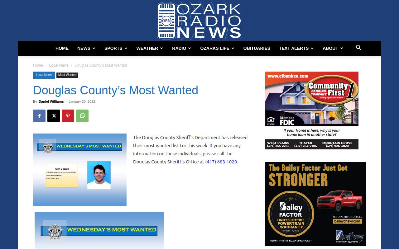 Historical Douglas County arrest warrant and wanted report